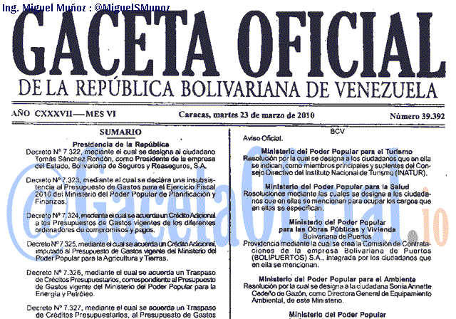 Gaceta Oficial 39392 del 23 Marzo 2010