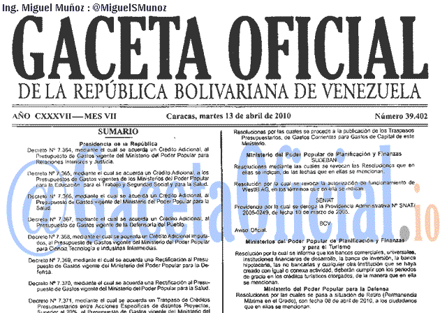 Gaceta Oficial 39402 del 13 Abril 2010