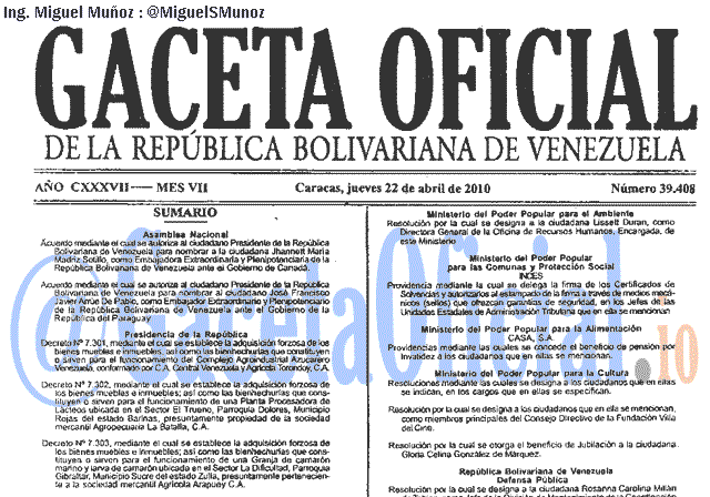 Gaceta Oficial 39408 del 22 Abril 2010