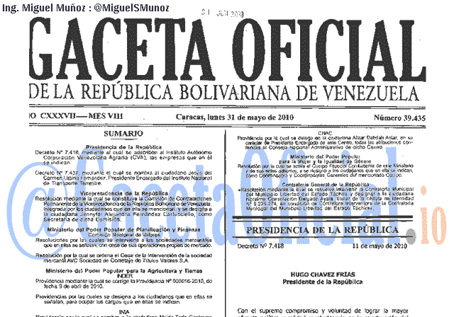 Gaceta Oficial 39435 del 31 Mayo 2010