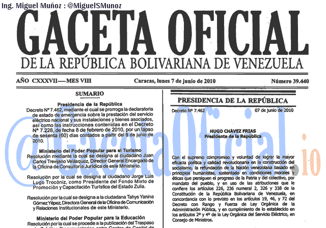 Gaceta Oficial 39440 del 7 Junio 2010
