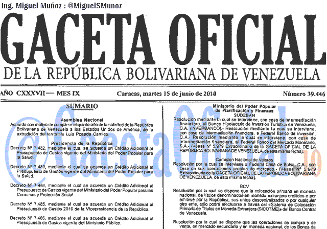 Gaceta Oficial 39446 del 15 Junio 2010