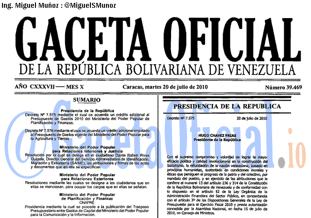 Gaceta Oficial 39469 del 20 Julio 2010