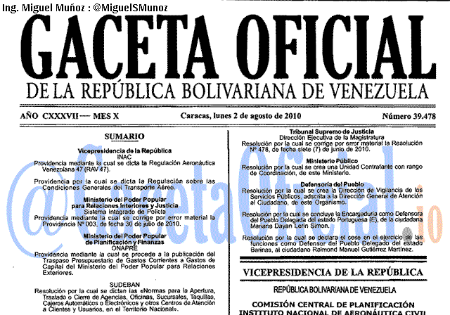 Gaceta Oficial 39478 del 2 Agosto 2010