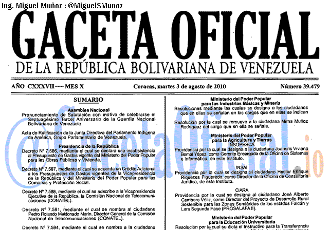 Gaceta Oficial 39479 del 3 Agosto 2010