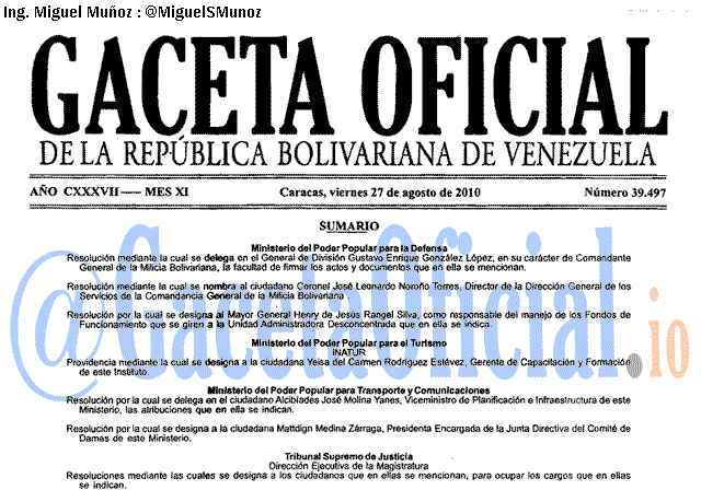 Gaceta Oficial 39497 del 27 Agosto 2010