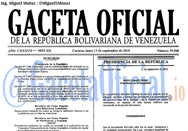 Gaceta Oficial 39508 del 13 Septiembre 2010