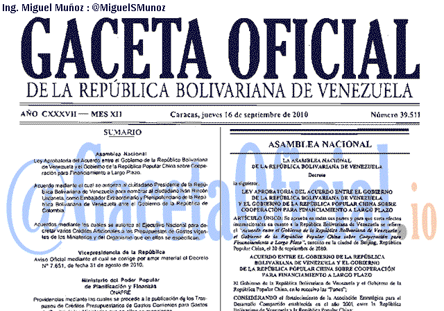 Gaceta Oficial 39511 del 16 Septiembre 2010
