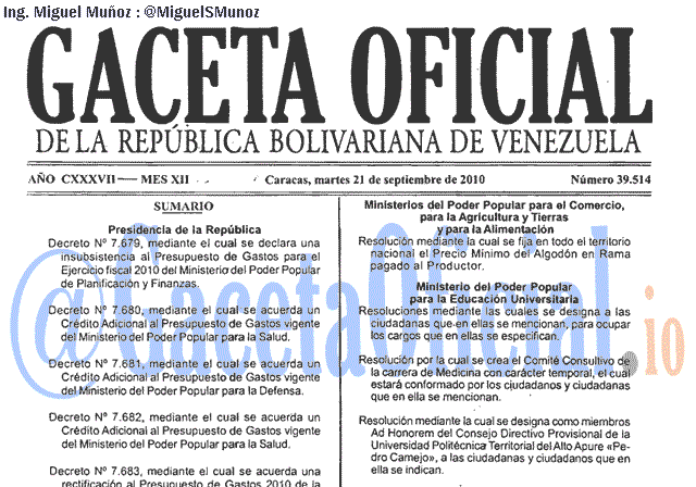 Gaceta Oficial 39514 del 21 Septiembre 2010