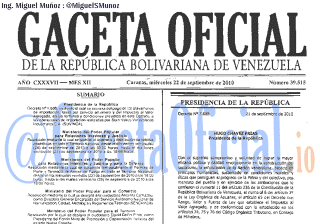 Gaceta Oficial 39515 del 22 Septiembre 2010