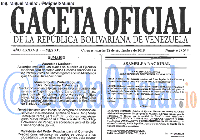 Gaceta Oficial 39519 del 28 Septiembre 2010