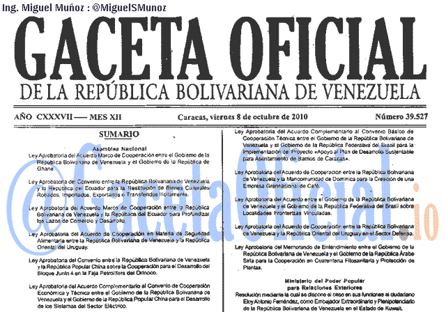 Gaceta Oficial 39527 del 8 Octubre 2010