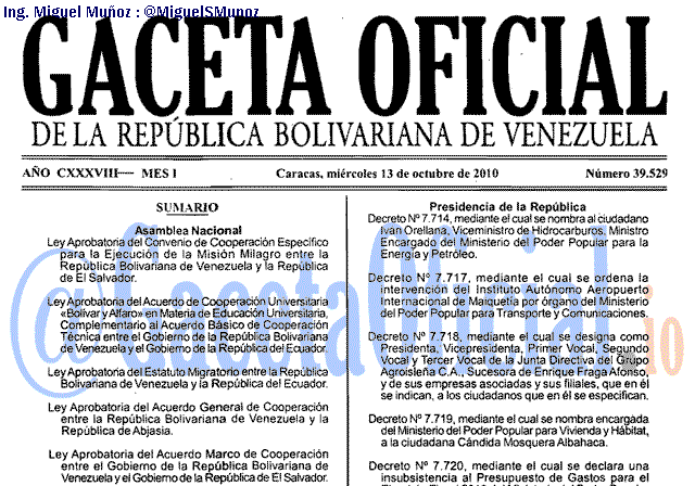 Gaceta Oficial 39529 del 13 Octubre 2010