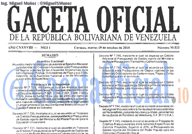 Gaceta Oficial 39533 del 19 Octubre 2010
