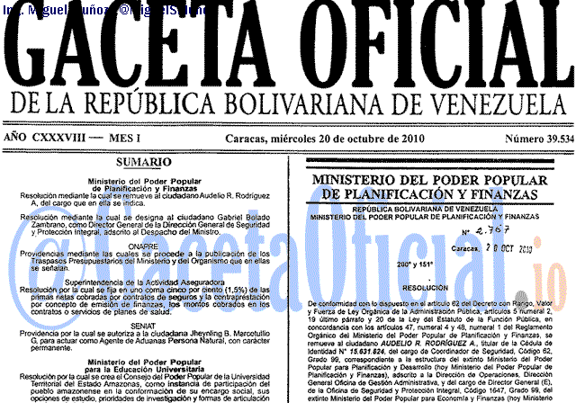 Gaceta Oficial 39534 del 20 Octubre 2010