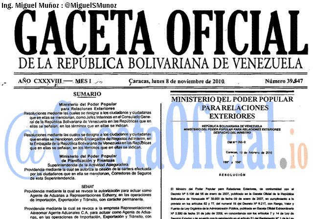 Gaceta Oficial 39547 del 8 Noviembre 2010