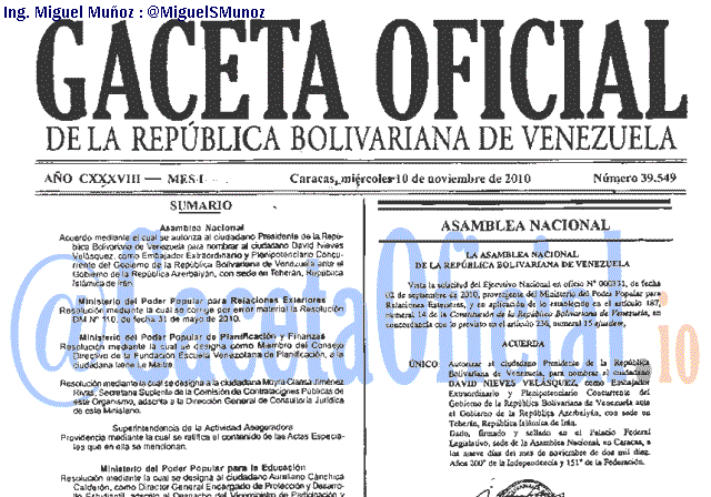 Gaceta Oficial 39549 del 10 Noviembre 2010