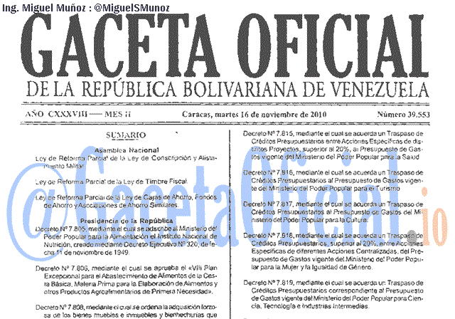 Gaceta Oficial 39553 del 16 Noviembre 2010
