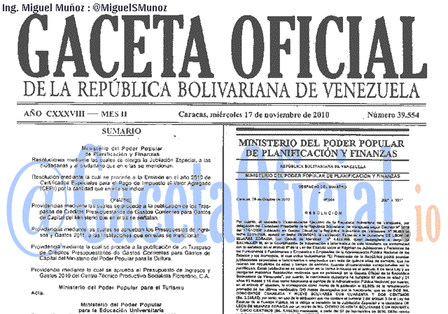 Gaceta Oficial 39554 del 17 Noviembre 2010