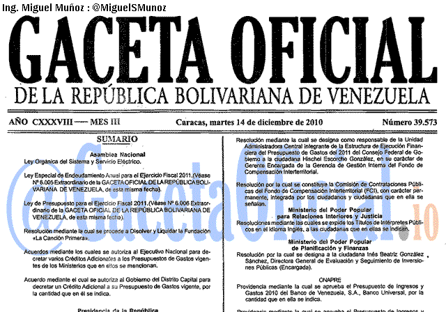 Gaceta Oficial 39573 del 14 Diciembre 2010