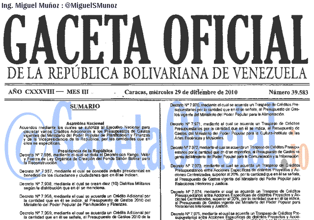 Gaceta Oficial 39583 del 29 Diciembre 2010