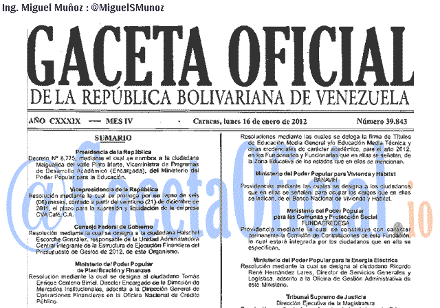 Gaceta Oficial 39843 del 16 Enero 2012