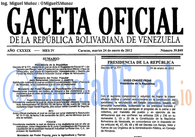 Gaceta Oficial 39849 del 24 Enero 2012