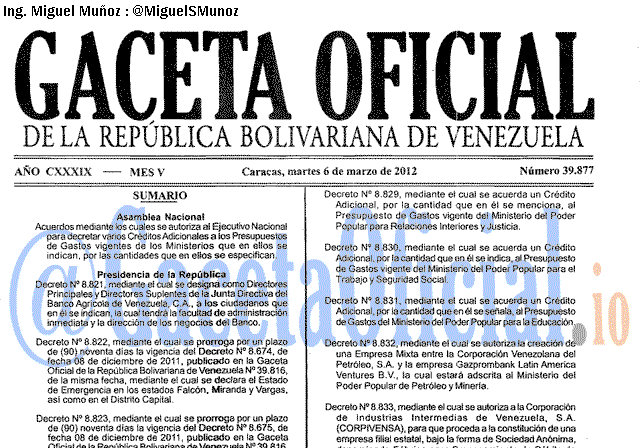 Gaceta Oficial 39877 del 6 Marzo 2012