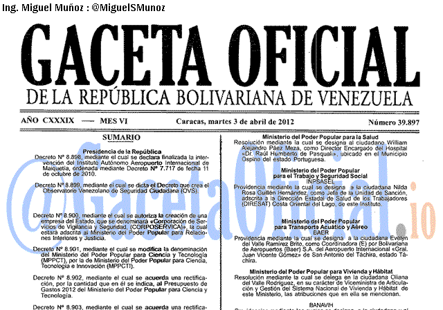 Gaceta Oficial 39897 del 3 Abril 2012