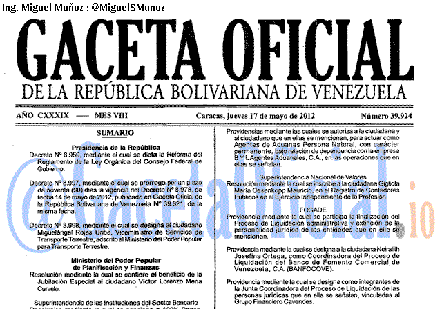 Gaceta Oficial 39924 del 17 Mayo 2012