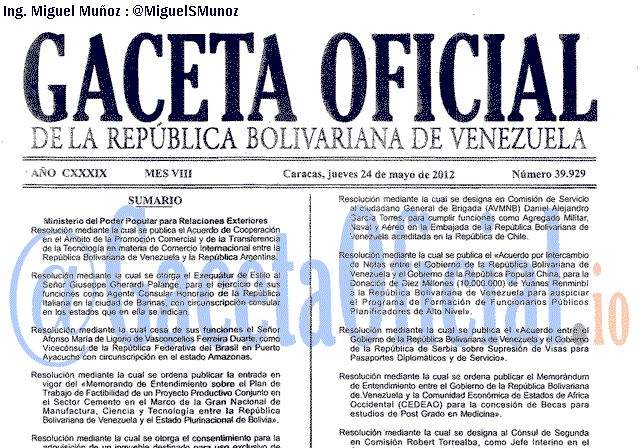 Gaceta Oficial 39929 del 24 Mayo 2012