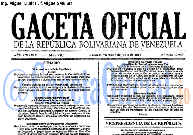 Gaceta Oficial 39940 del 8 Junio 2012