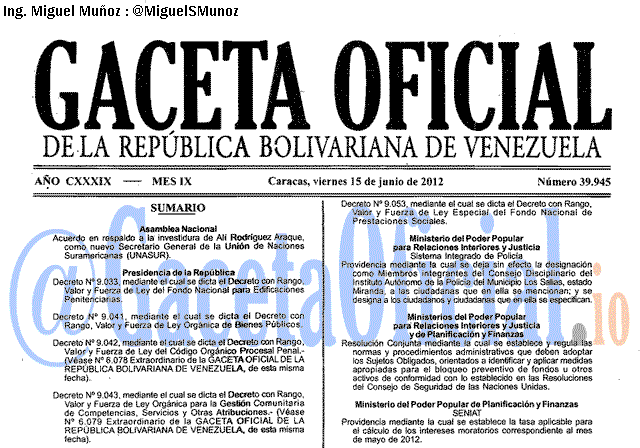 Gaceta Oficial 39945 del 15 Junio 2012