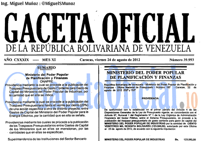 Gaceta Oficial 39993 del 24 Agosto 2012