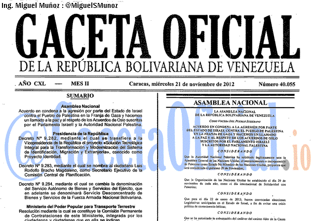 Gaceta Oficial 40055 del 21 Noviembre 2012