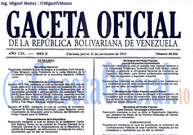 Gaceta Oficial 40056 del 22 Noviembre 2012