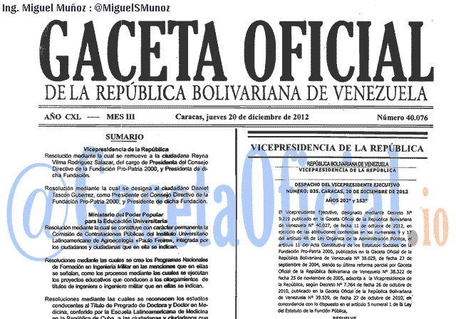 Gaceta Oficial 40076 del 20 Diciembre 2012