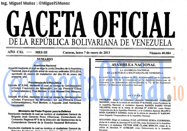 Gaceta Oficial 40084 del 7 Enero 2013