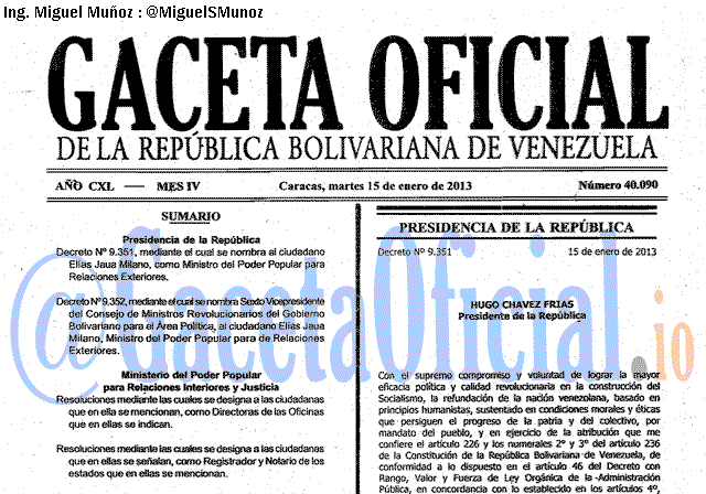 Gaceta Oficial 40090 del 15 Enero 2013