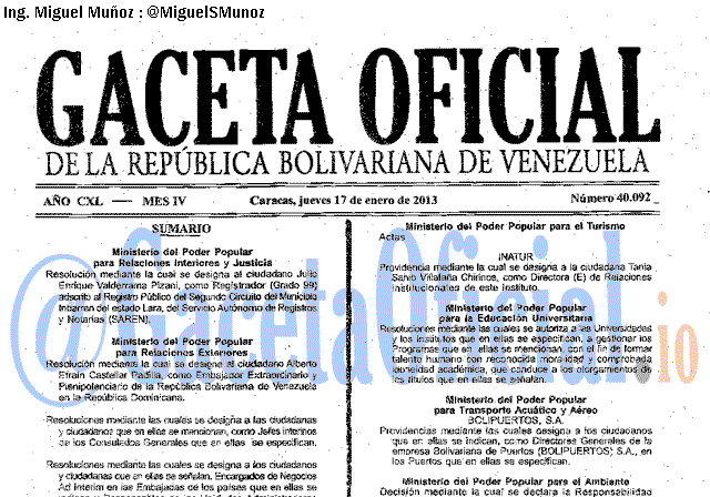Gaceta Oficial 40092 del 17 Enero 2012