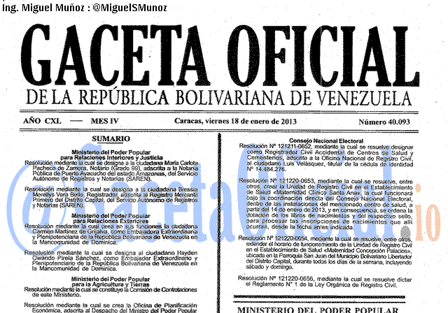 Gaceta Oficial 40093 del 18 Enero 2012