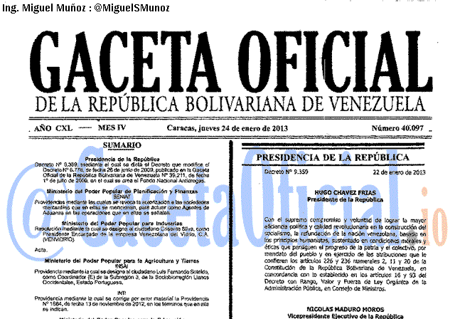 Gaceta Oficial 40097 del 24 Enero 2012