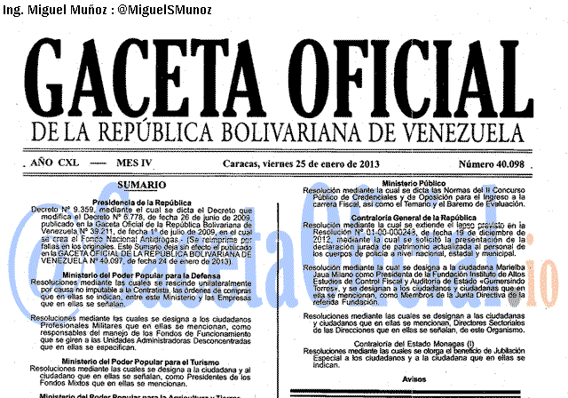 Gaceta Oficial 40098 del 25 Enero 2012