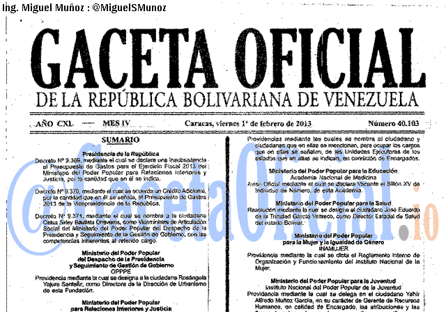 Gaceta Oficial 40103 del 1 Febrero 2013