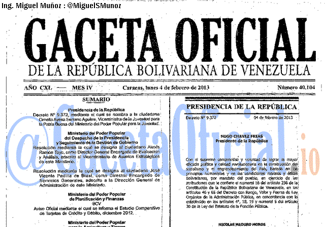 Gaceta Oficial 40104 del 4 Febrero 2013