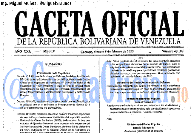 Gaceta Oficial 40108 del 8 Febrero 2013