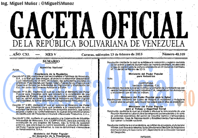 Gaceta Oficial 40109 del 13 Febrero 2013