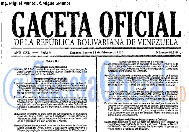 Gaceta Oficial 40110 del 14 Febrero 2013