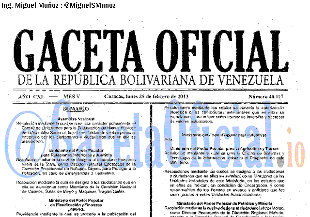 Gaceta Oficial 40117 del 25 Febrero 2013
