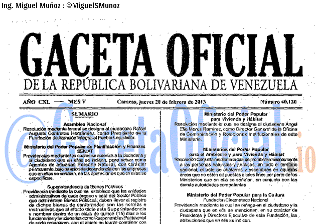 Gaceta Oficial 40120 del 28 Febrero 2013